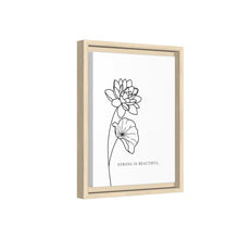 Load image into Gallery viewer, Framed Matte Canvas Wall Art – Minimal Floral “Strong Is Beautiful” Print