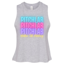Load image into Gallery viewer, PitchLab Neon Stacked Bella + Canvas Racerback Cropped Tank
